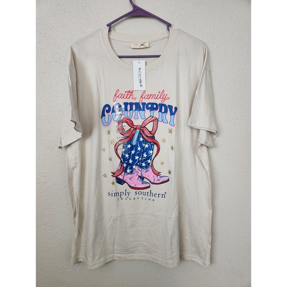 Simply Southern Faith Family Country Tee Women's XL‎ T-shirt Cowgirl Bow NWT - Picture 1 of 5